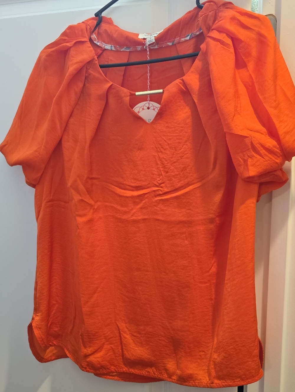 Umgee Orange Puff Sleeve V-Neck Blouse